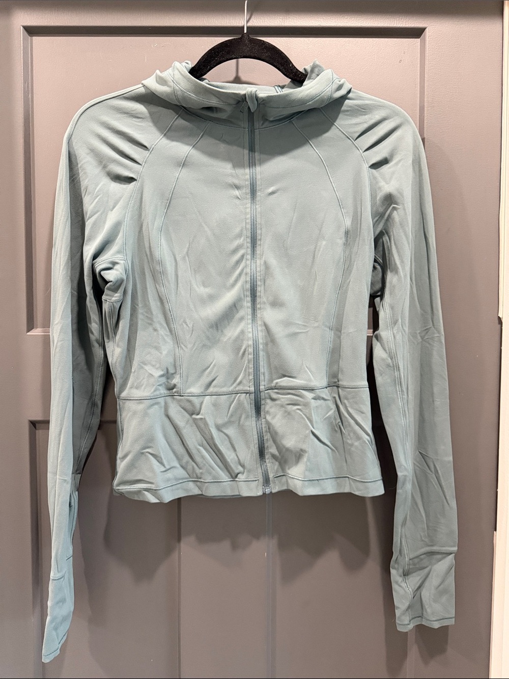 lululemon athletica light blue zip-up hooded utility jacket